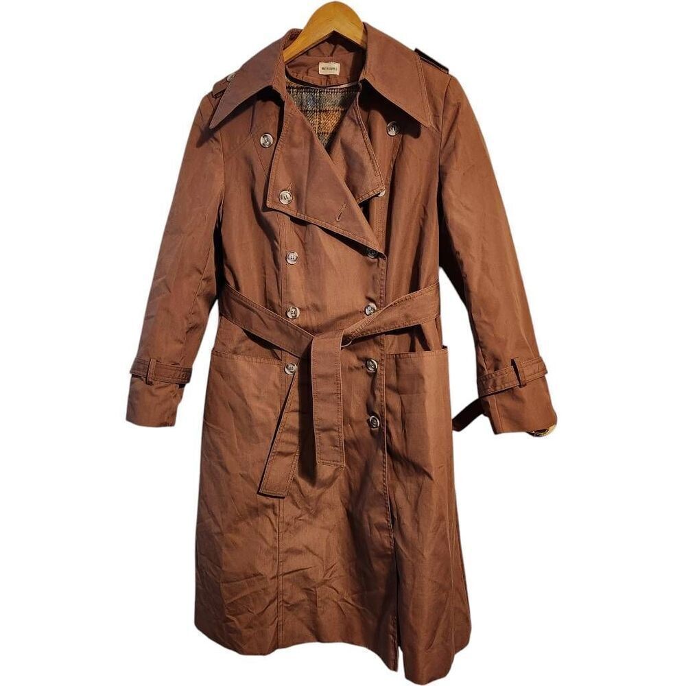 Vintage 1970's brown trench coat belted removable lining size 10 Petite